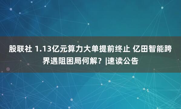 股联社 1.13亿元算力大单提前终止 亿田智能跨界遇阻困局何解？|速读公告