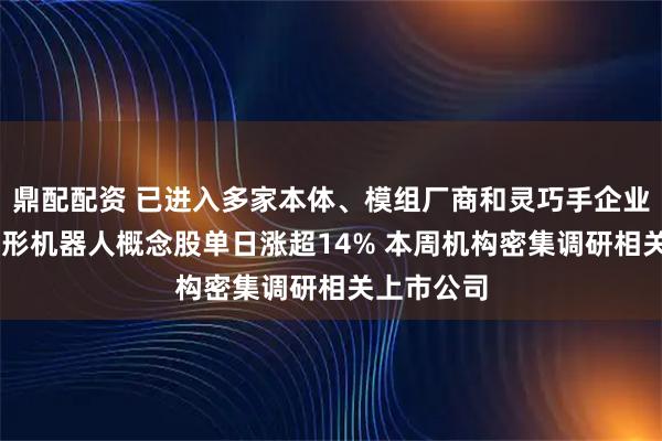 鼎配配资 已进入多家本体、模组厂商和灵巧手企业供应链 人形机器人概念股单日涨超14% 本周机构密集调研相关上市公司